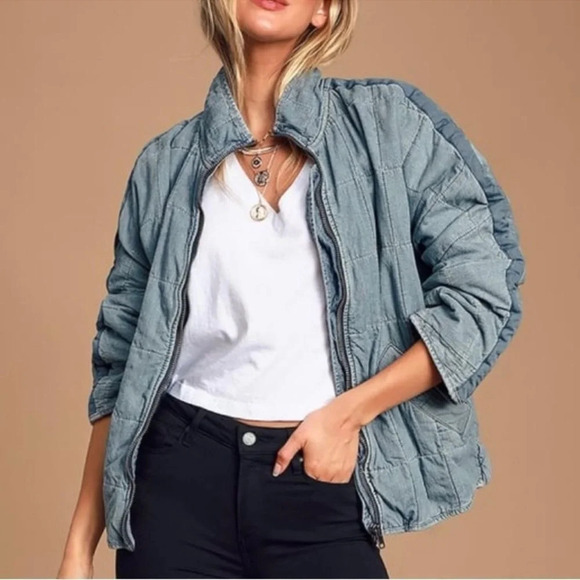 Free People Quilted Dolman Denim Jacket Size S - Picture 2 of 16